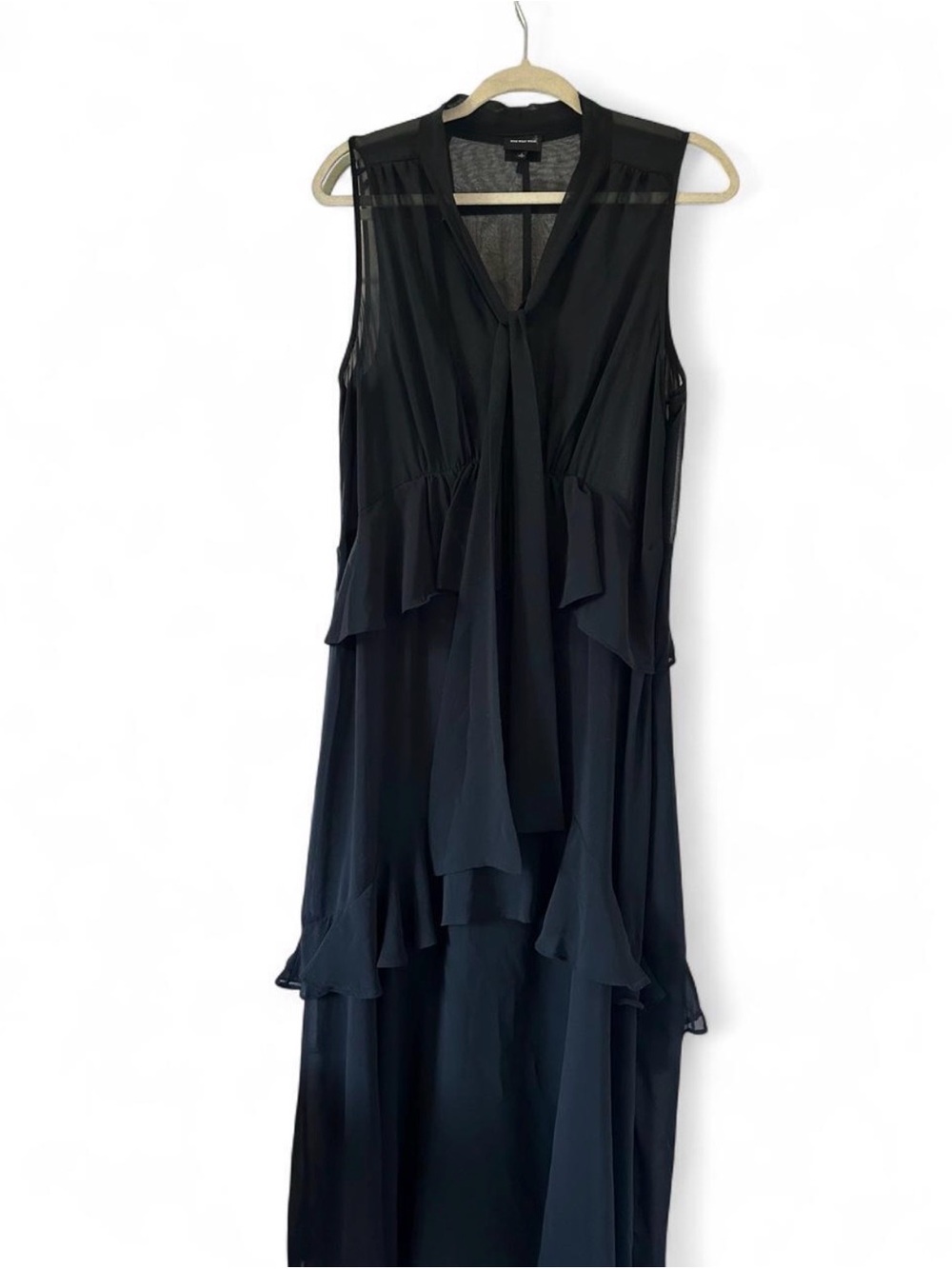Sheer Black Sleeveless Ruffle-Detail Maxi Dress